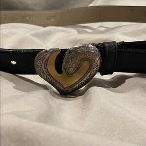 Small Leather Belt w Silver & Gold Heart Buckle. Navy blue The territory ahead.